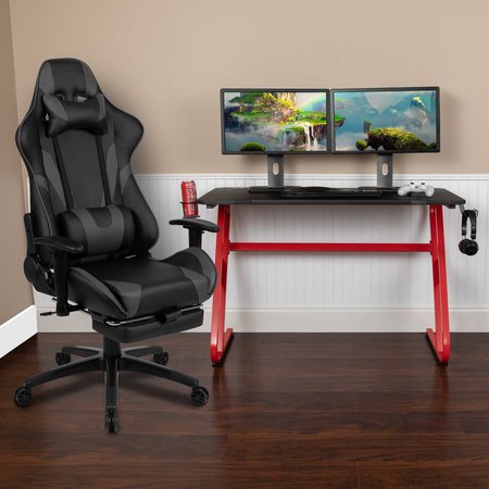FLASH FURNITURE Red Gaming Desk-Cup Holder/Reclining Chair Set BLN-X30RSG1030-GY-GG